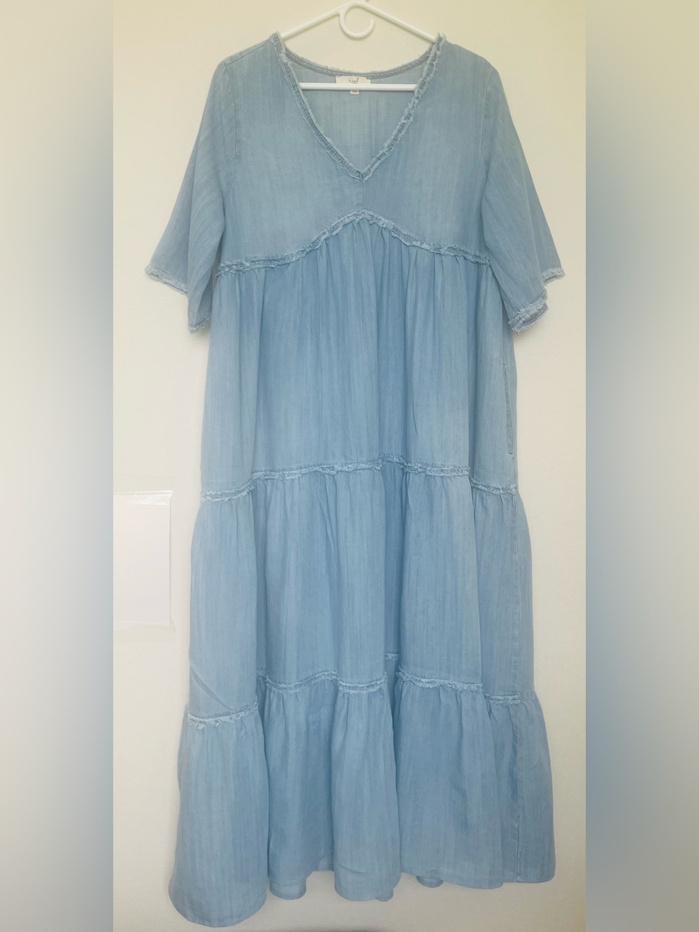 Easel Light Blue Tiered V-Neck Women’s Casual Dress